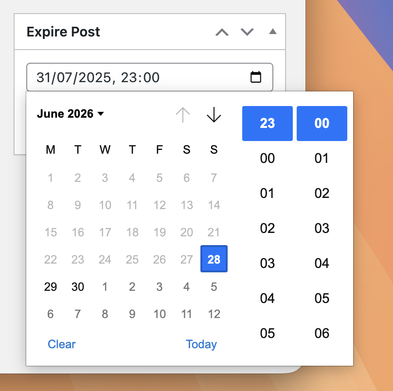 Calendar picker for expiring posts